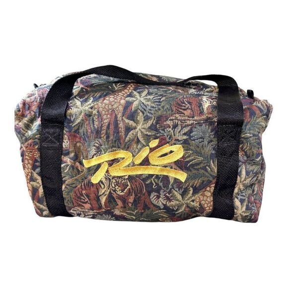Vintage Rio Jungle Print Tapestry Weekender Luggage Duffel Bag With Black Straps - Picture 1 of 7